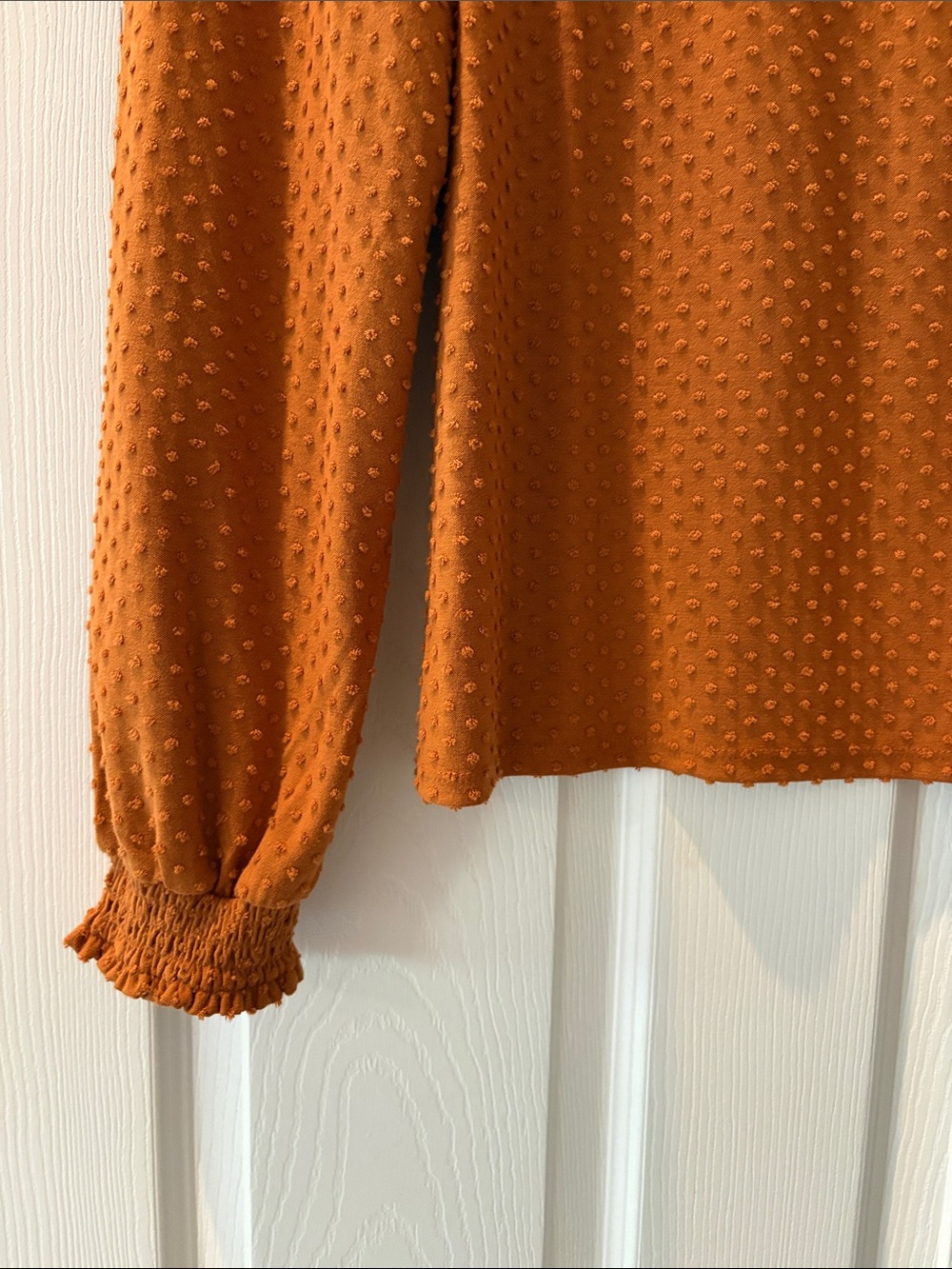 J. Crew Rust Textured V-Neck Blouse with Puff Sleeves - Picture 2 of 6